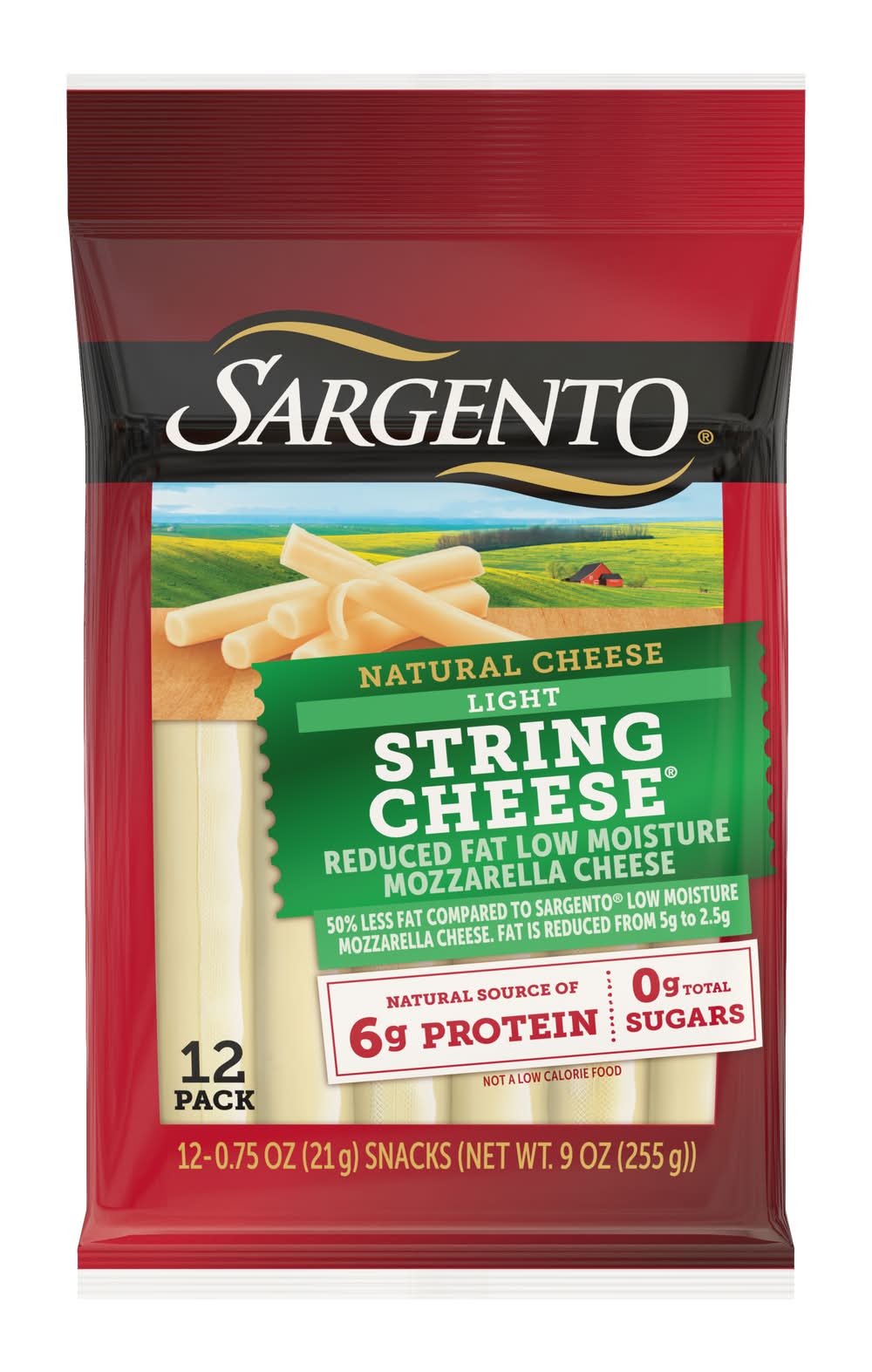 Sargento Reduced Fat Natural Low Moisture Light String Cheese, Mozzarella (12 x 0.75 oz)