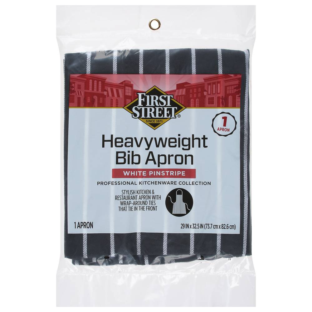 First Street Heavyweight Bib White Pinstripe Apron, 29 in x 32.5 in, Black