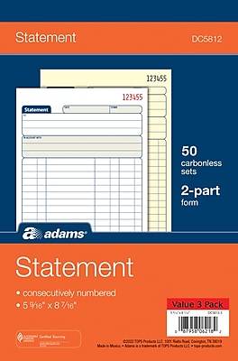 Adams Statement Carbonless Sales Book (3 x 50 ct)