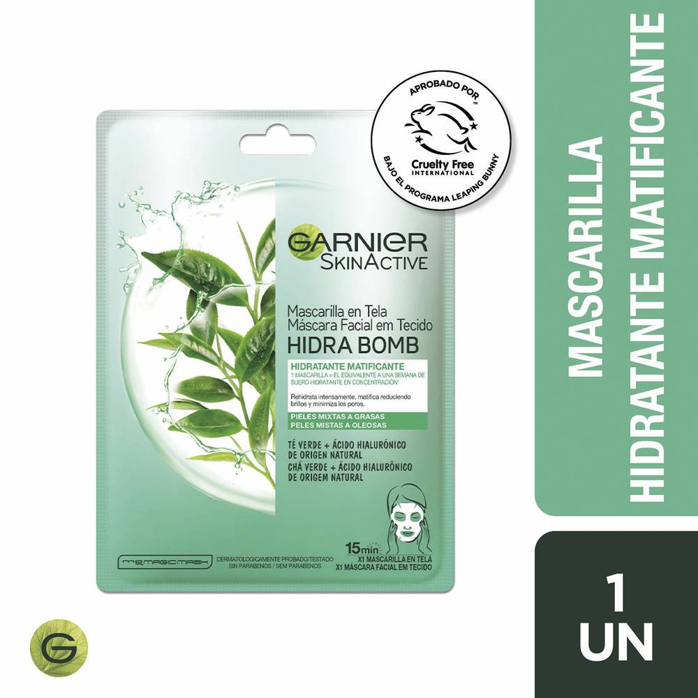 Garnier skin active mascarilla hidra bomb té verde (1 u)