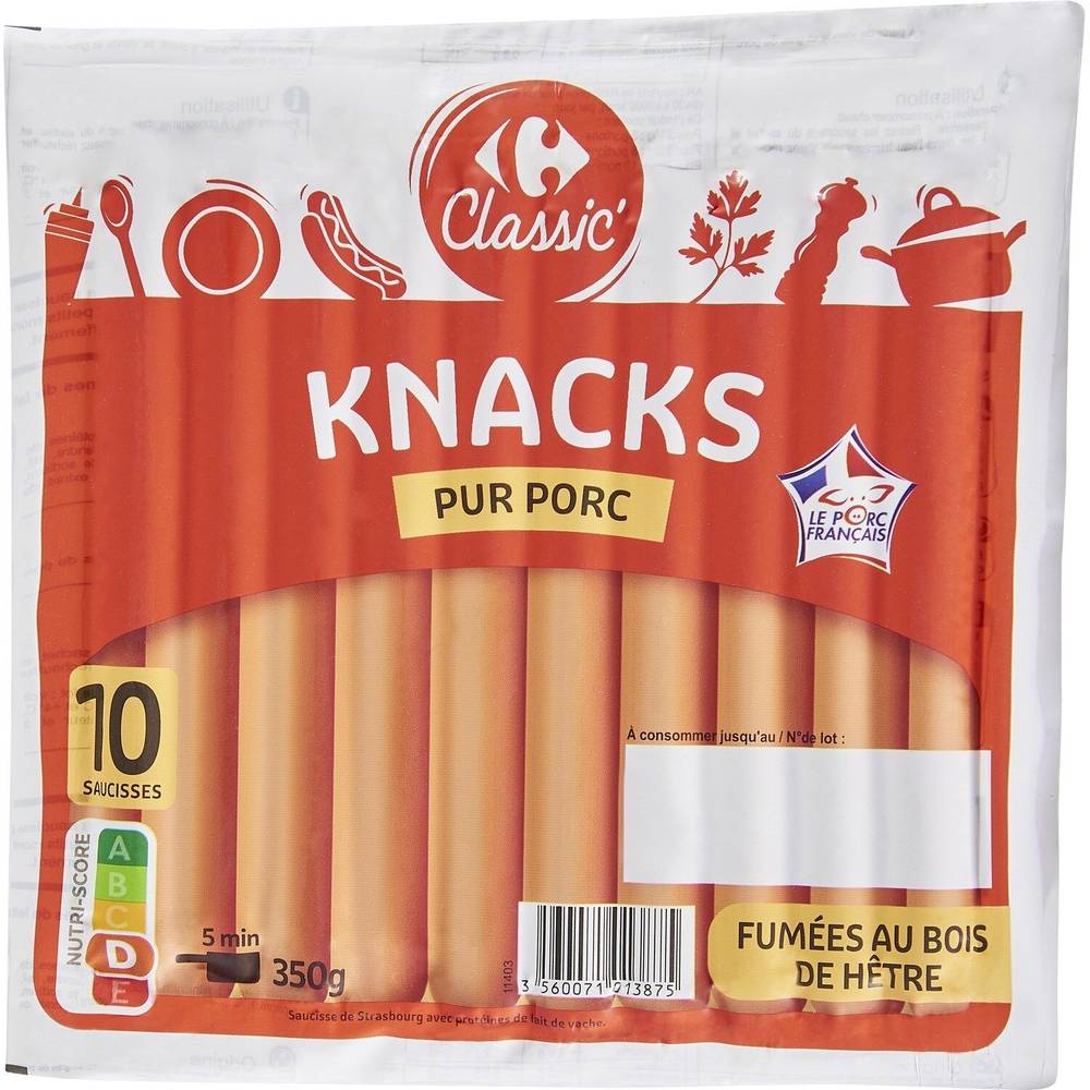 Carrefour Classic' - Knacks pur porc (10 pièces)