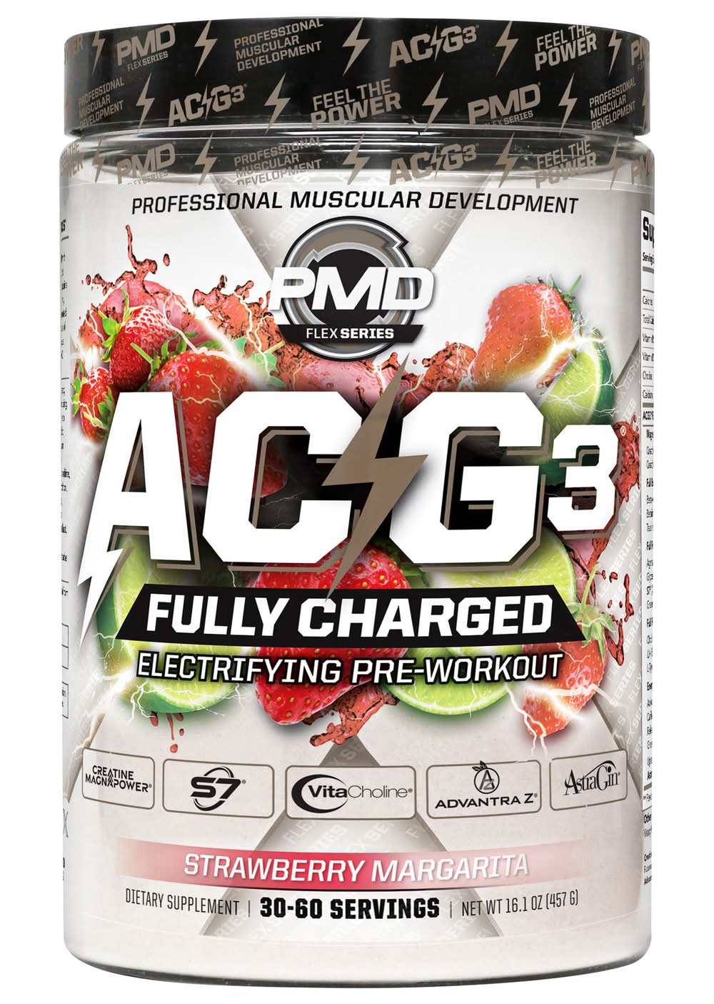 PMD Acg3 Fully Charged Electrifying Pre Workout Powder, Strawberry Margarita (16.1 oz)