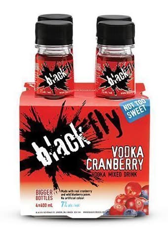 Black Fly Vodka Mixed Drink, Cranberry (4 x 400 ml)