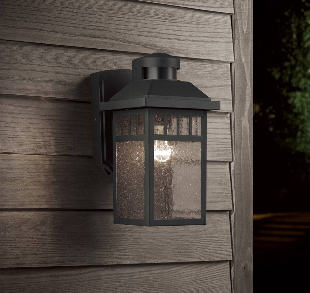 allen + roth Thorsen 1-Light 11.5-in H Black Motion Sensor Dusk to Dawn Outdoor Wall Light | JEM1691A