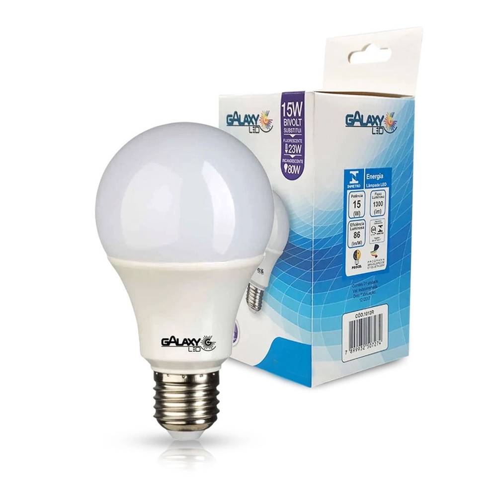 Galaxy led lâmpada de led bulbo 15w 3000k luz amarela (bivolt)