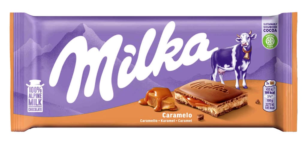 Milka - Tablete de chocolate com creme de caramelo, embalagem de 100g