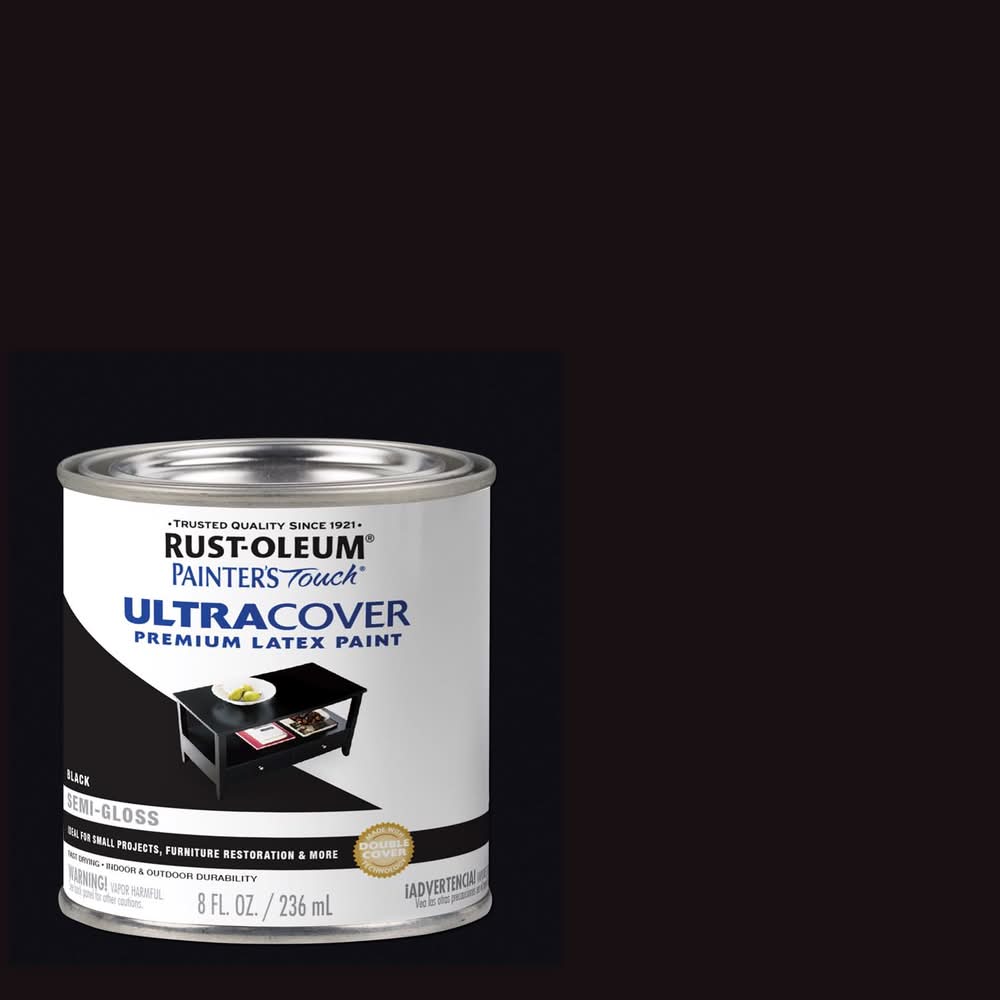 Rust-Oleum Painters Touch Semi-Gloss Black Water-Based Ultra Cover Paint Exterior And Interior 0.5 P