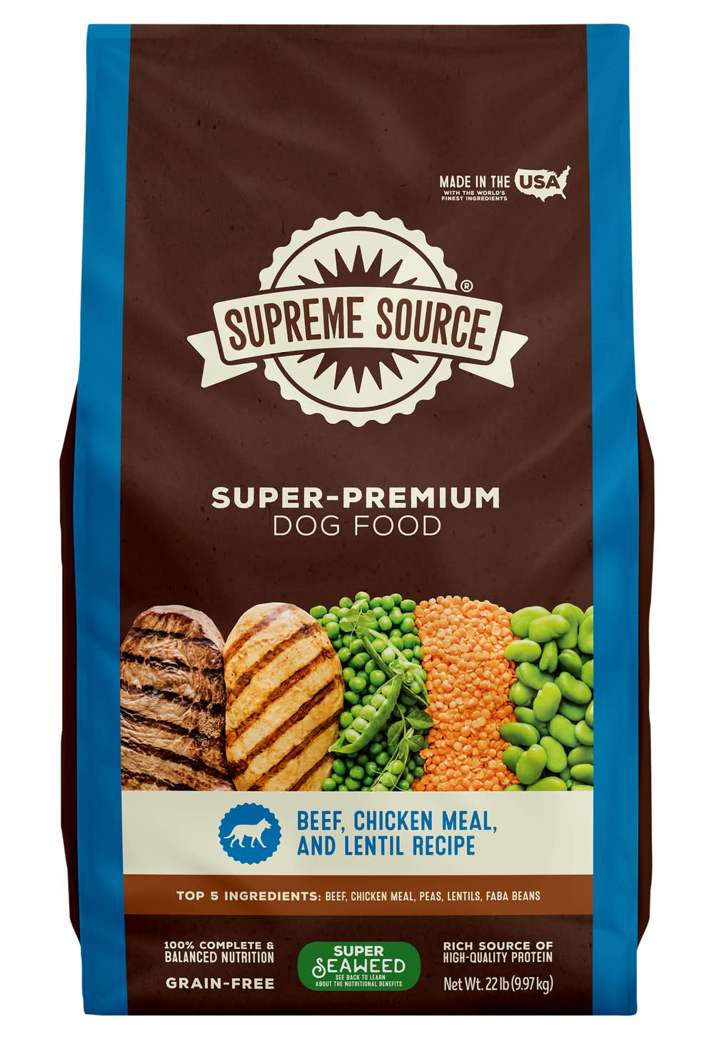 Supreme Source Grain-Free Super-Premium Beef Chicken Meal and Lentil Recipe Dog Food (22 lbs)