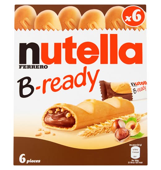 Nutella B-Ready Wafer Biscuit Filled With Hazelnut Spread & Cocoa (6 x 22g)
