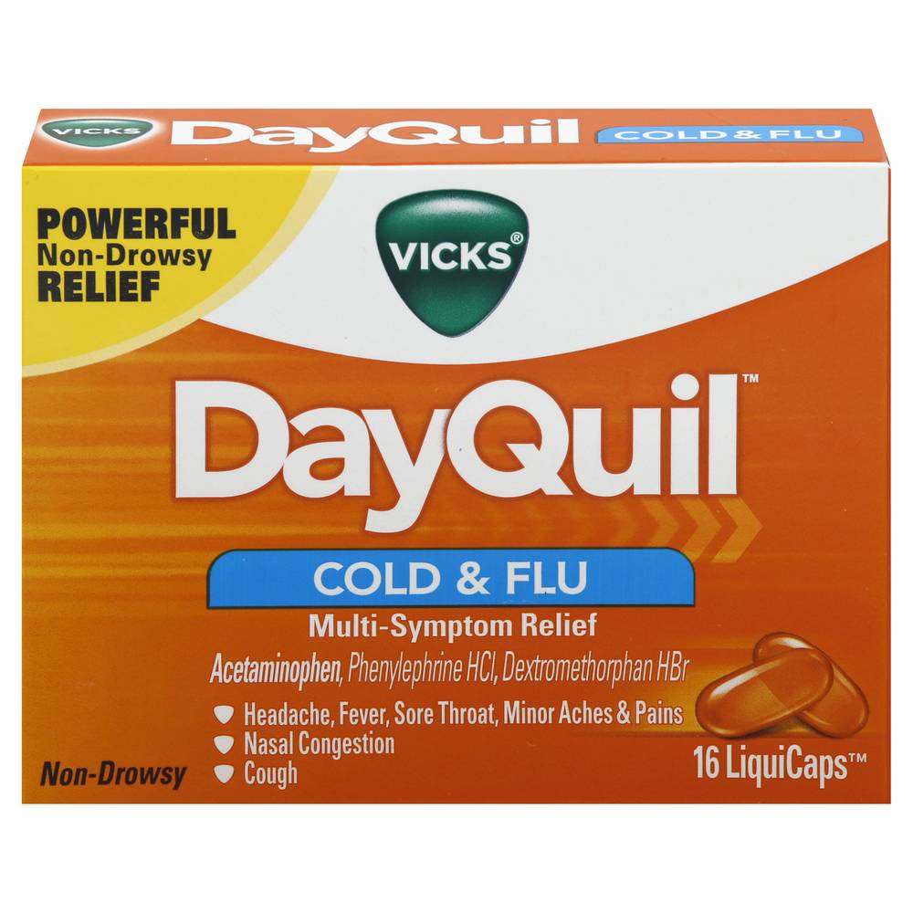 Vicks Dayquil Cold & Flu Relief Acetaminophen Liquicaps (3.2 oz, 16 ct)