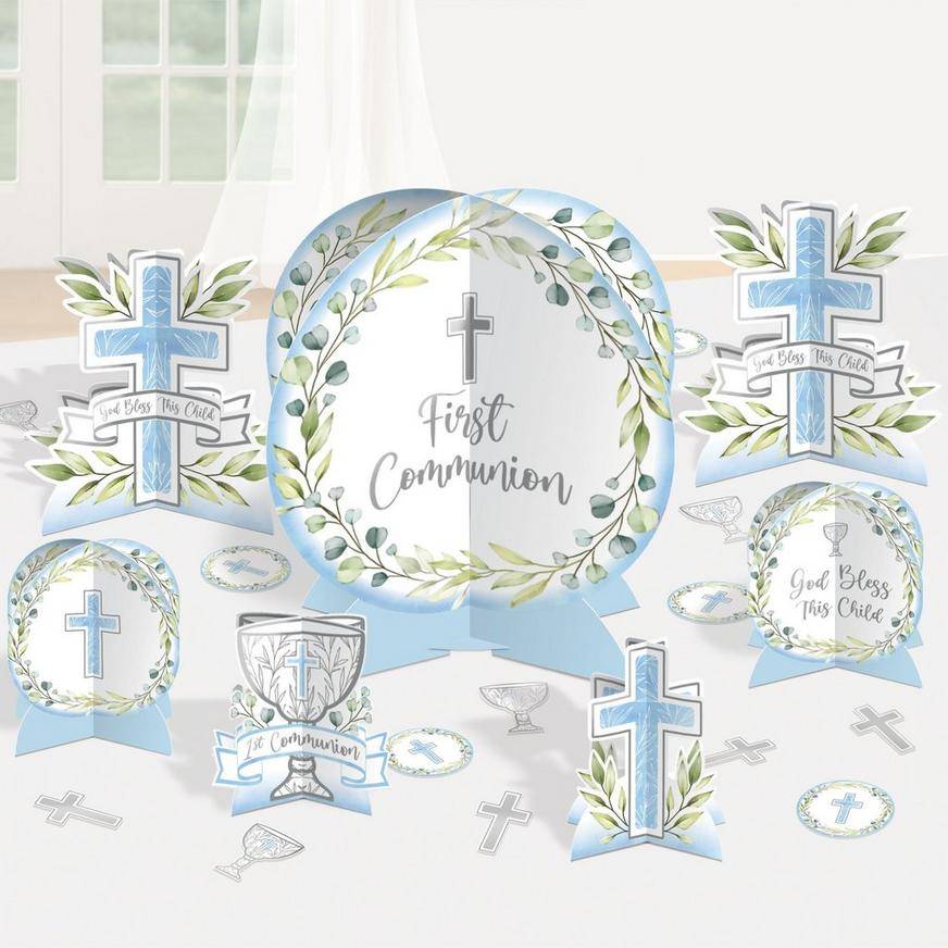 Blue My First Communion Cardstock Table Decorating Kit, 27pc