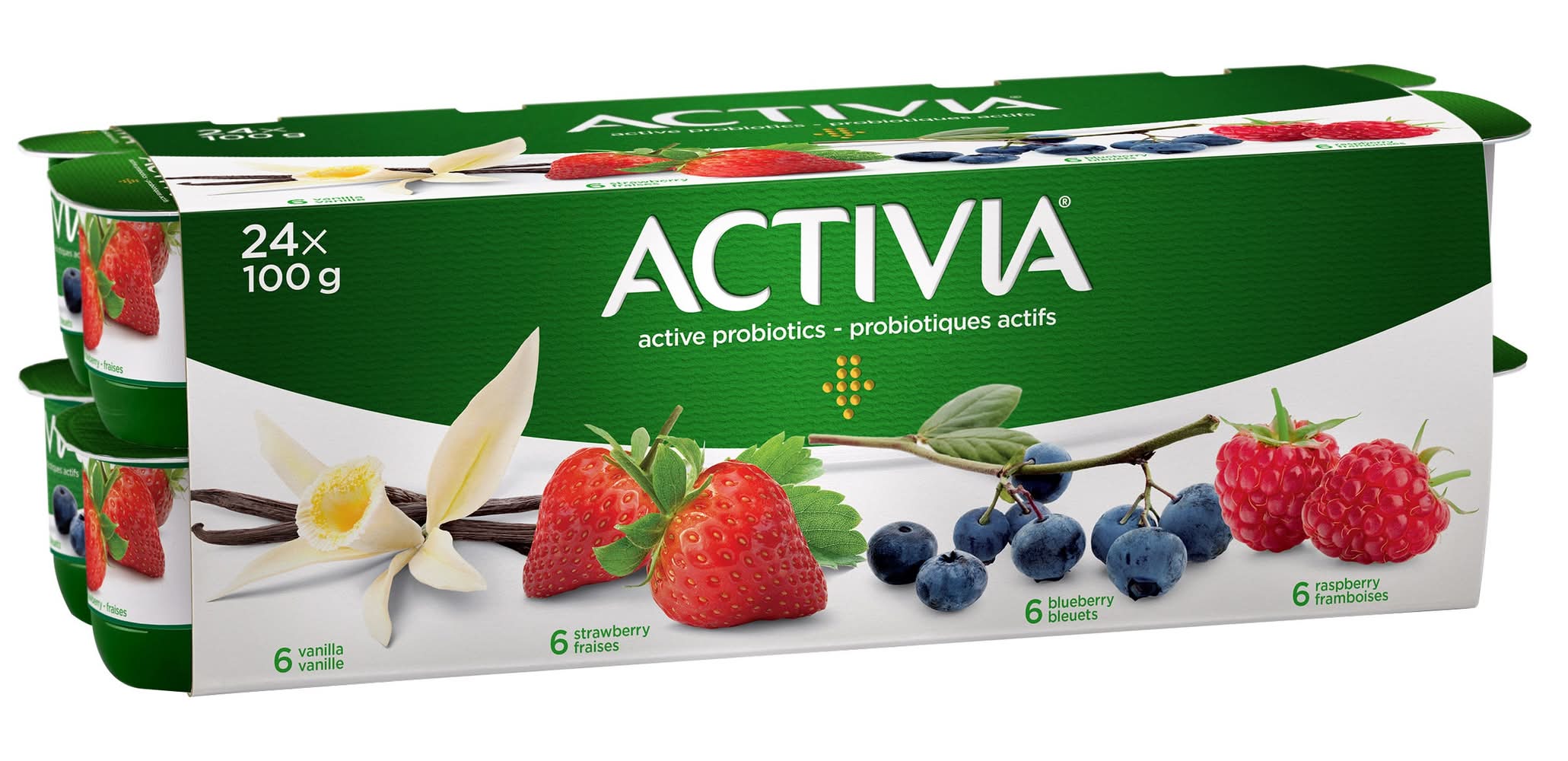 Activia Yogurt 24X100G Wcsl 21 Ecsl 21 P144 / Activia Probiotic Assorted Flavours Yogurt, Vanilla, Strawberry, Raspberry, Blueberry (24 x 100 g)