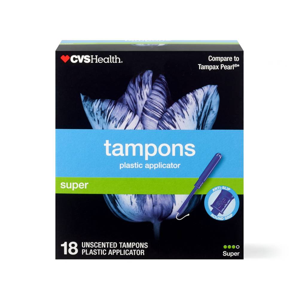 Cvs Health Plastic Tampons, Unscented, Super, 18 Ct