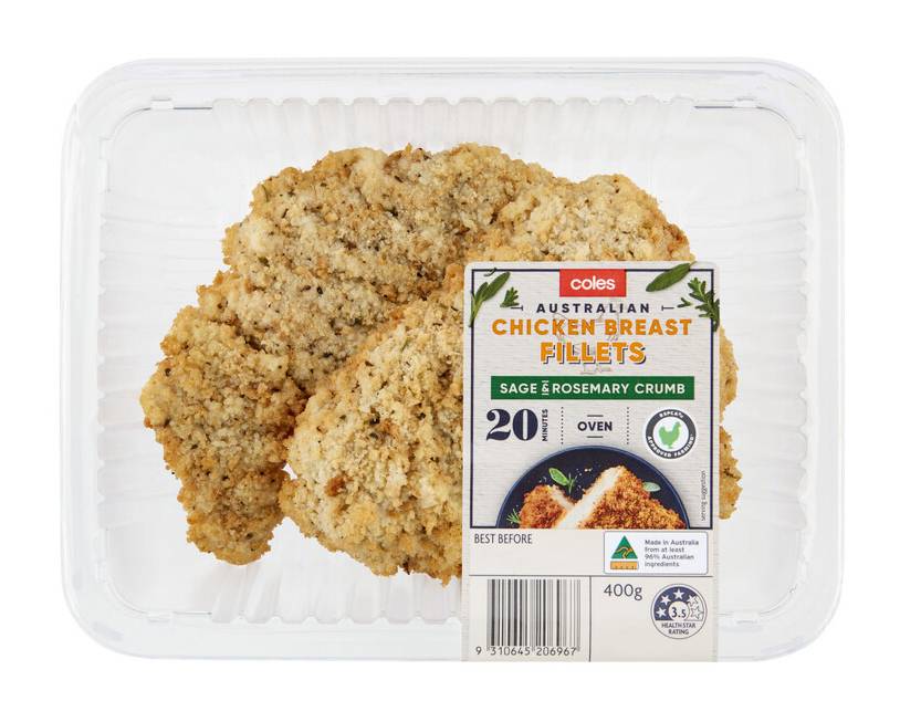 Coles Sage & Rosemary Crumb Chicken Breast Fillets (400g)