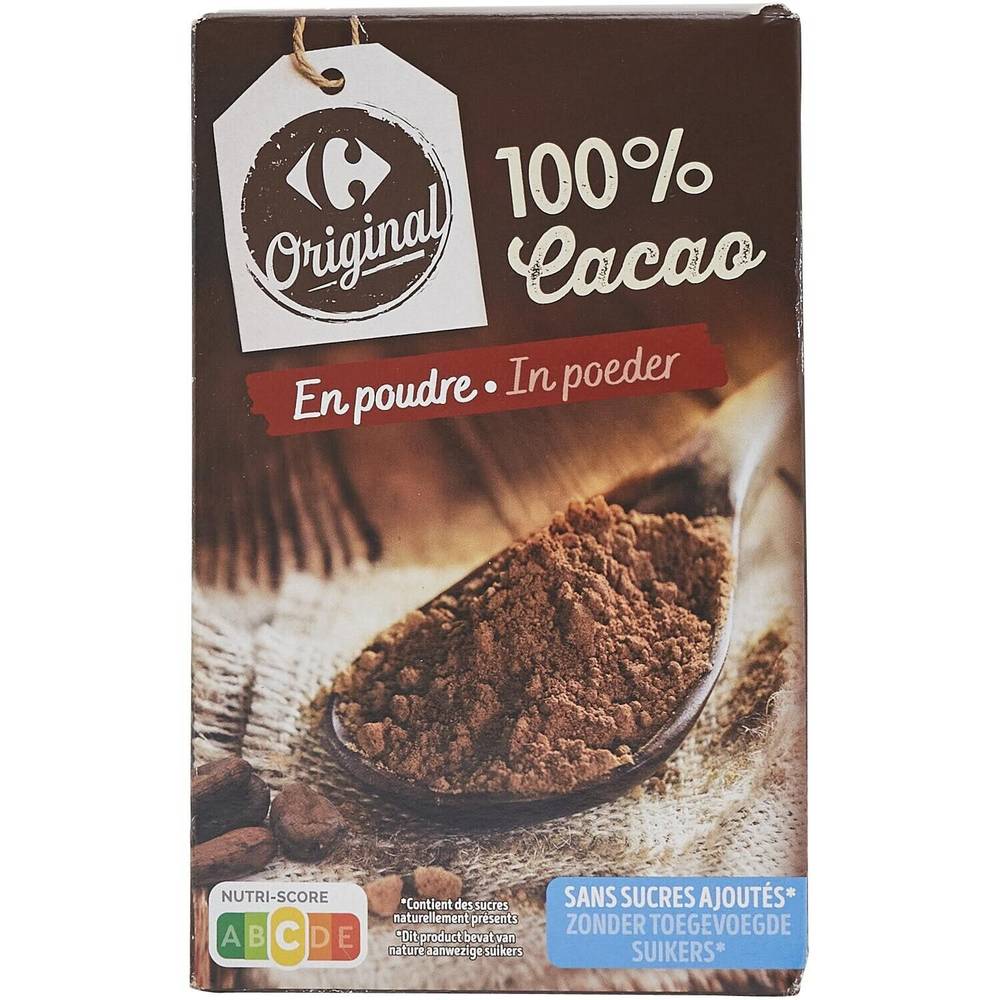 Cacao en poudre 100% cacao CARREFOUR ORIGINAL - la boite de 250g