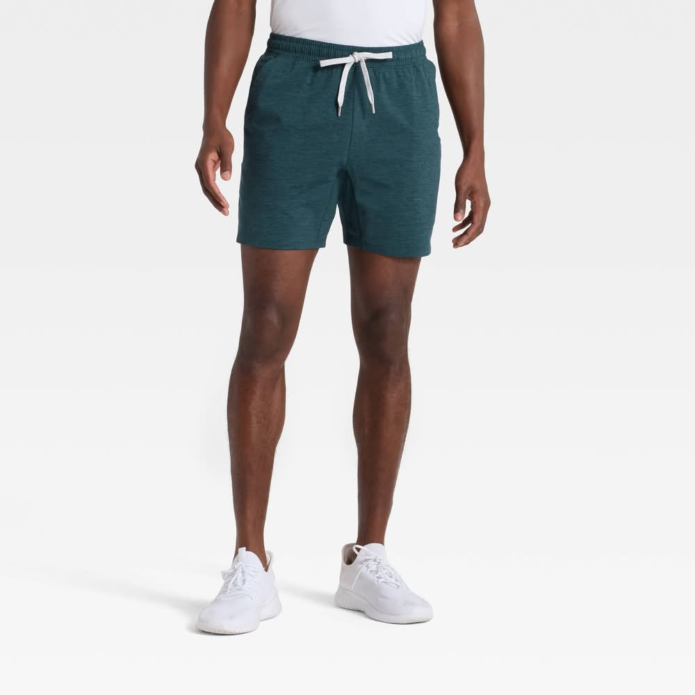 All In Motion Soft Stretch Shorts, Men, M, Teal Blue