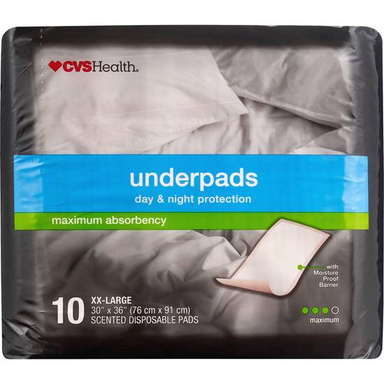 CVS Health Underpads, Day & Night Protection Maximum Absorbency, XX-Large, 10 CT