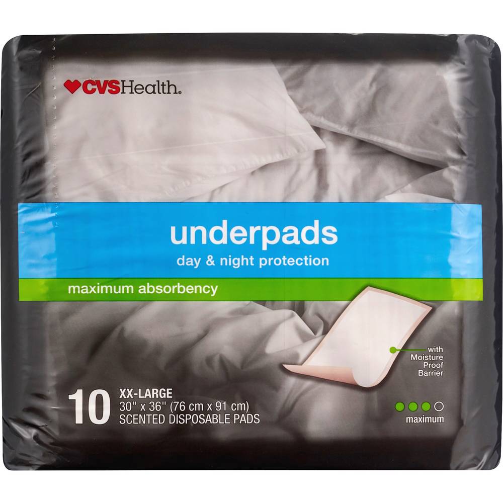 Cvs Health Underpads, Day & Night Protection Maximum Absorbency, Xx-Large, 10 Ct