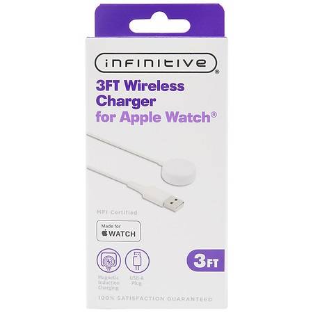 Infinitive 3Ft Wireless Charger For Apple Watch With Usb-A Plug, White