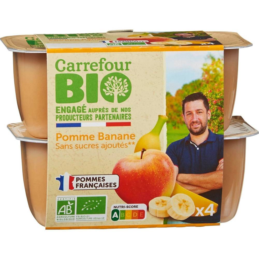 Carrefour Bio - Pomme banane sans sucres ajoutés (4 pièces)
