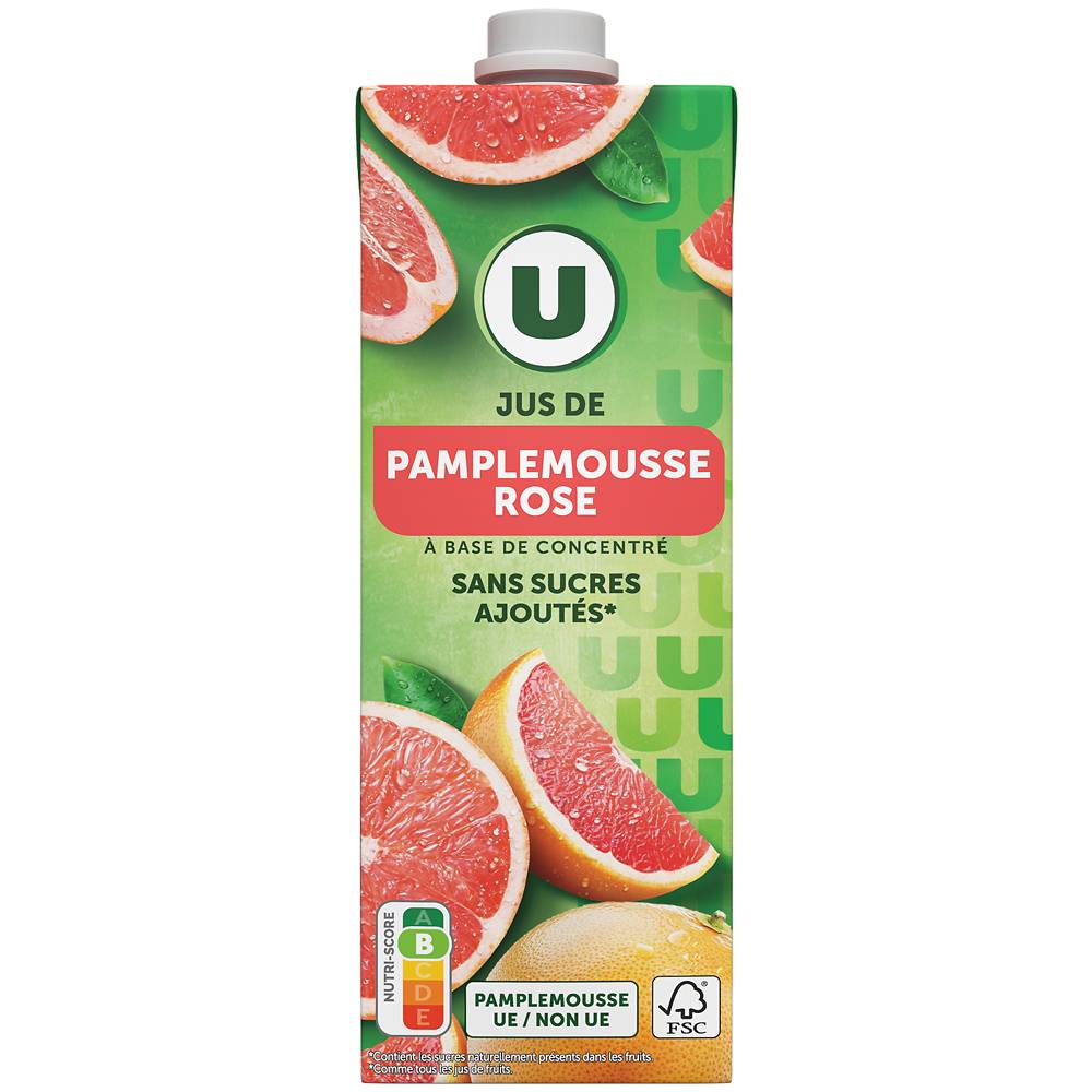 Les Produits U - U jus à base de concentré de pamplemousse rose  ( 1 L )