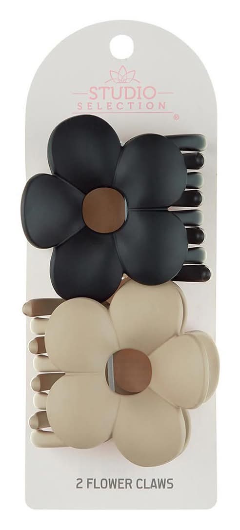 Studio Selection Flower Hair Claw Clips, Black-Beige (2 ct)
