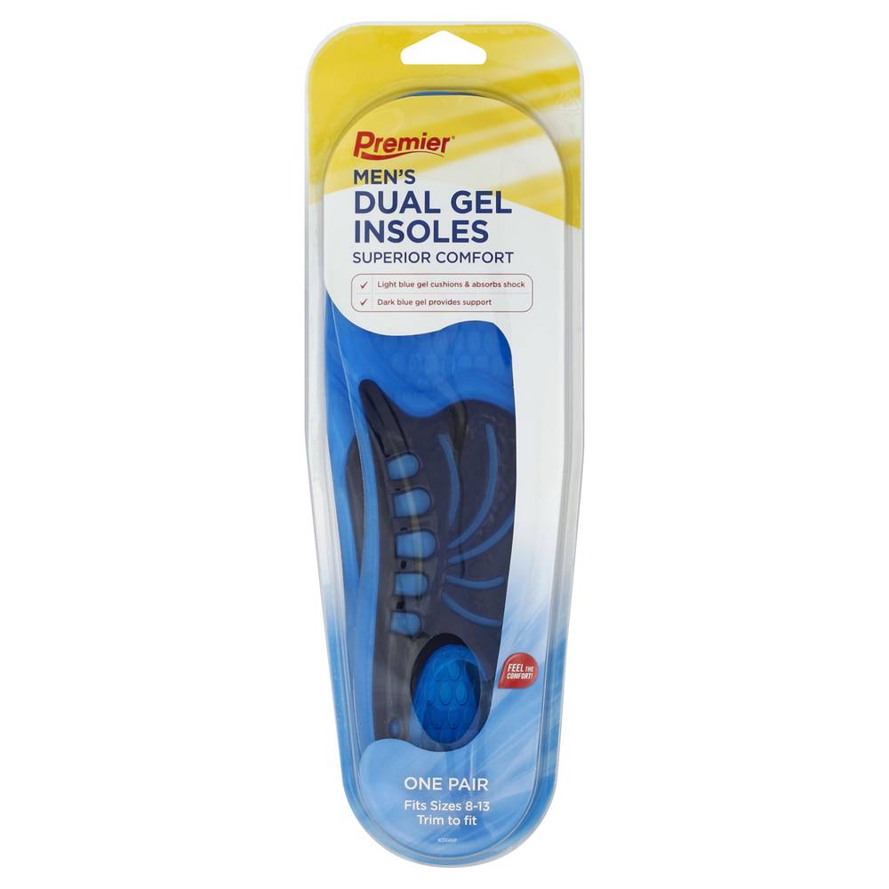 Premier Men's Dual Gel Insoles Sizes 8-13 (1 pair)