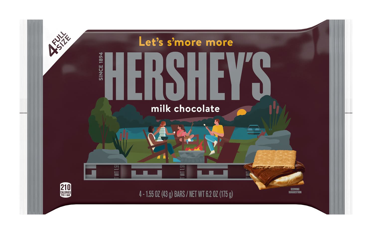 Hershey's Candy Bars, Milk Chocolate (4 x 1.55 oz)