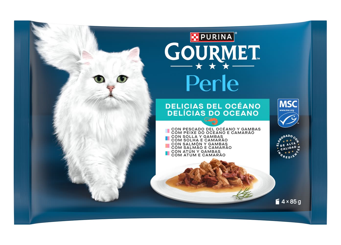 Comida húmeda para gatos adultos delicias del oceano · Purina Gourmet (4 x 85 g)