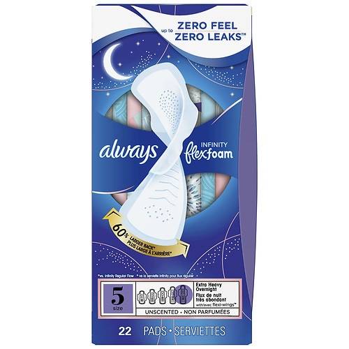 Always Infinity Pads, Extra Heavy Overnight with Wings Unscented, Size 5 - 22.0 ea