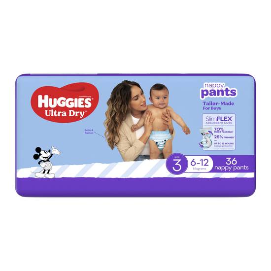 Huggies Ultra Dry Nappy Pants Boys Size 3 (6-12kg) 36 pack