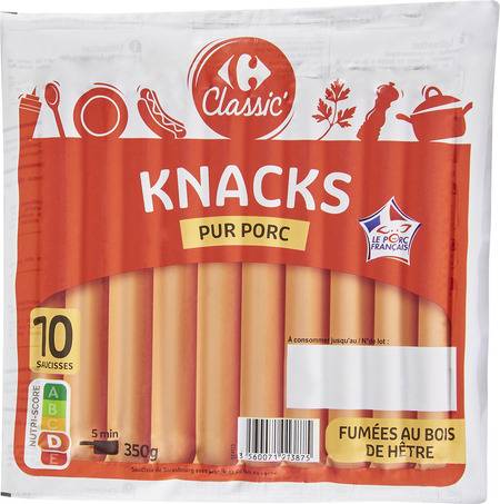 FID - Knacks pur porc CARREFOUR CLASSIC' - le paquet de 10 - 350g