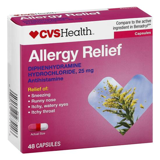 Cvs Health Allergy Relief Diphenhydramine Hydrochloride 25 mg Antihistamine Capsules