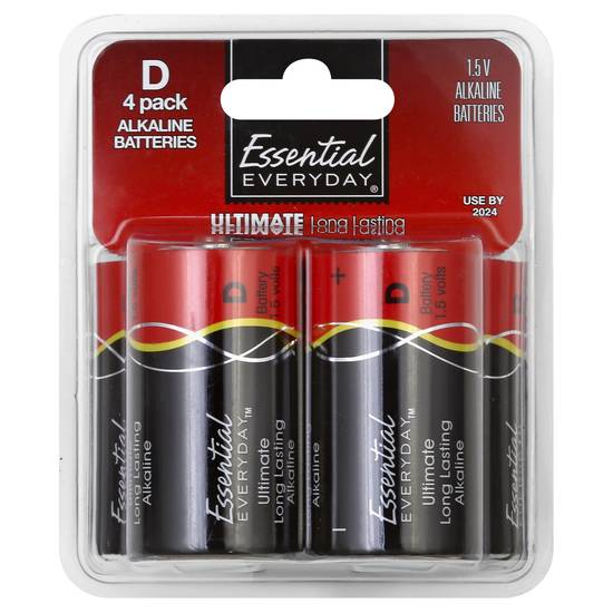 Essential Everyday D Alkaline Batteries (4 ct)