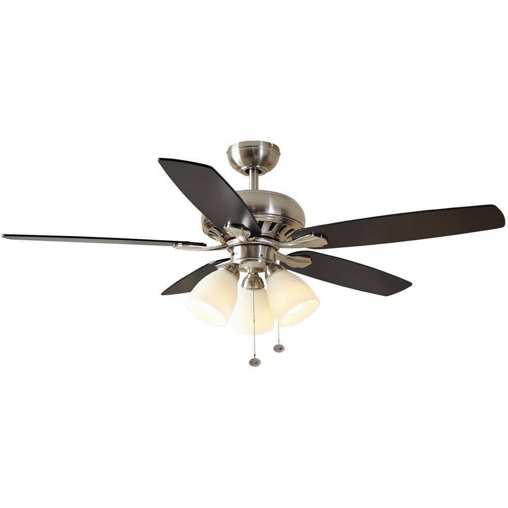 Hampton Bay Rockport 52 In. Indoor Led Brushed Nickel Ceiling Fan With Light Kit, Downrod, Reversible Blades And Reversible Motor