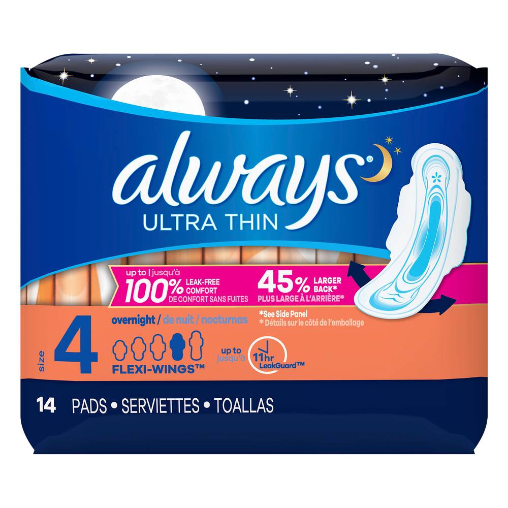 Always Overnight Flexi Wings Ultra Thin Pads (3.15 oz, 14 ct)