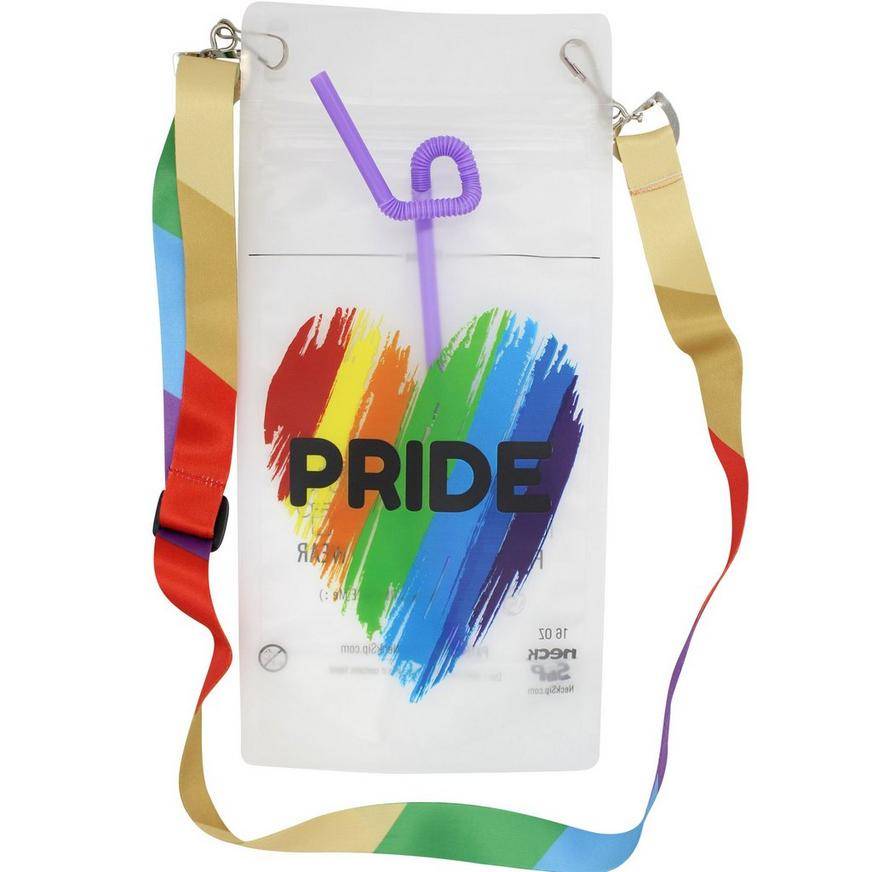 Party City Pride Drink Pouch With Progress Pride Lanyard, Multi (2 pack)