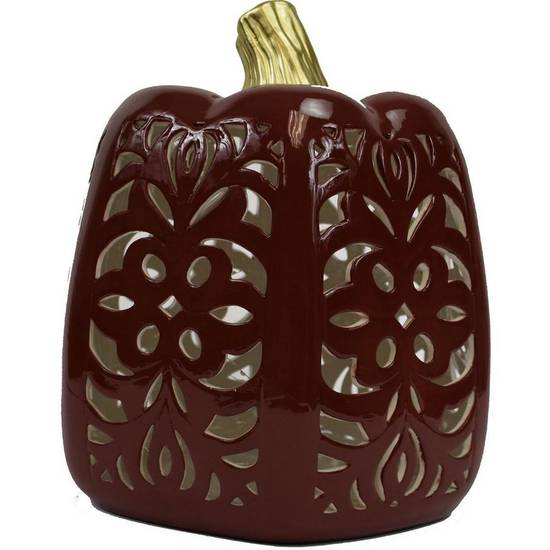 Maroon Ceramic Pumpkin with LED Fairy Lights, 14in