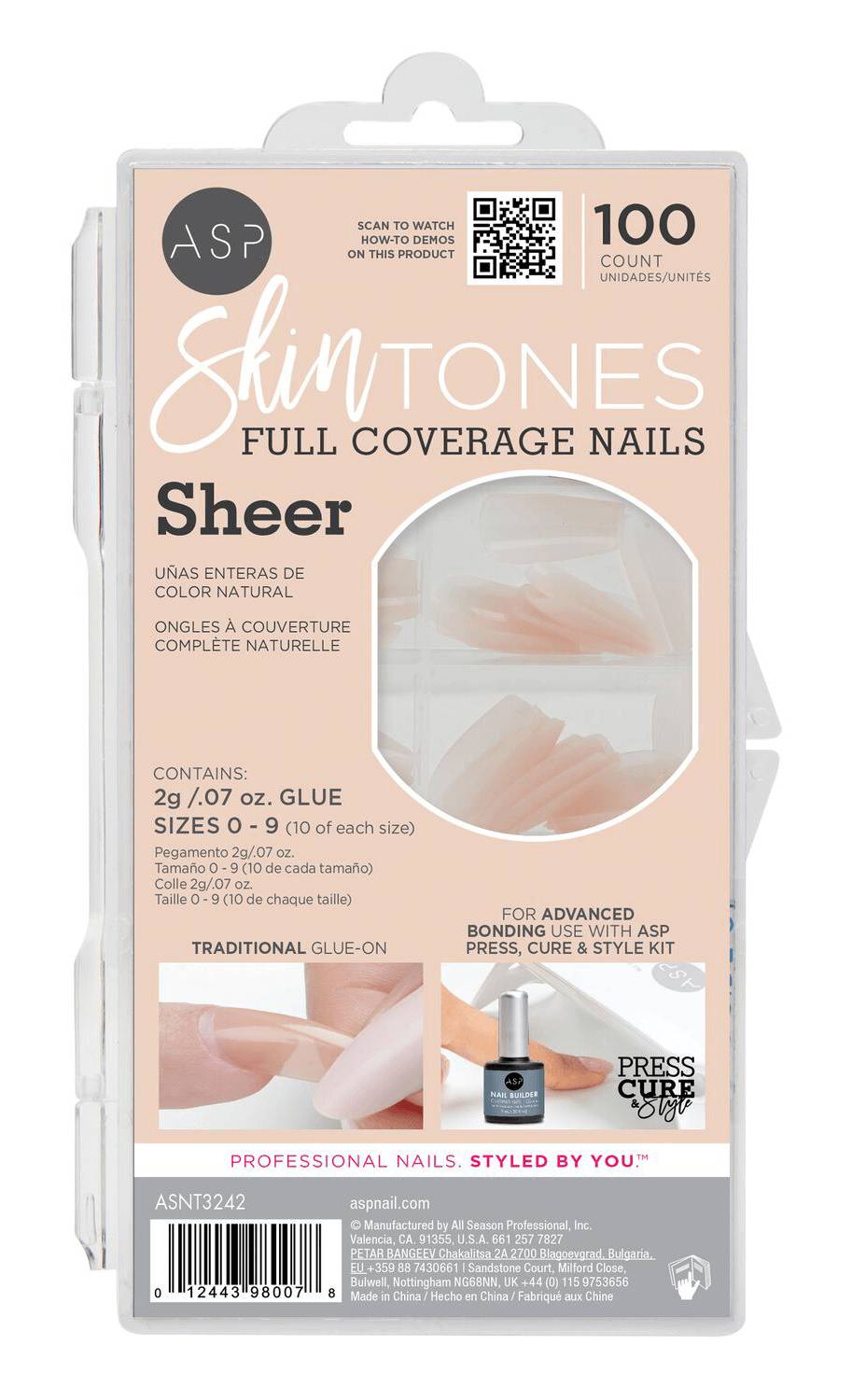 ASP Full Coverage Skin Tone Nails, Sheer (100 ct)