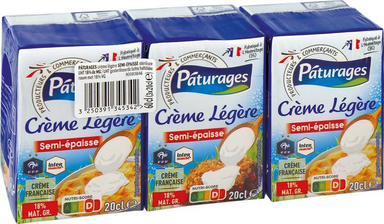 Crème légère semi-épaisse. - pâturages - 203g