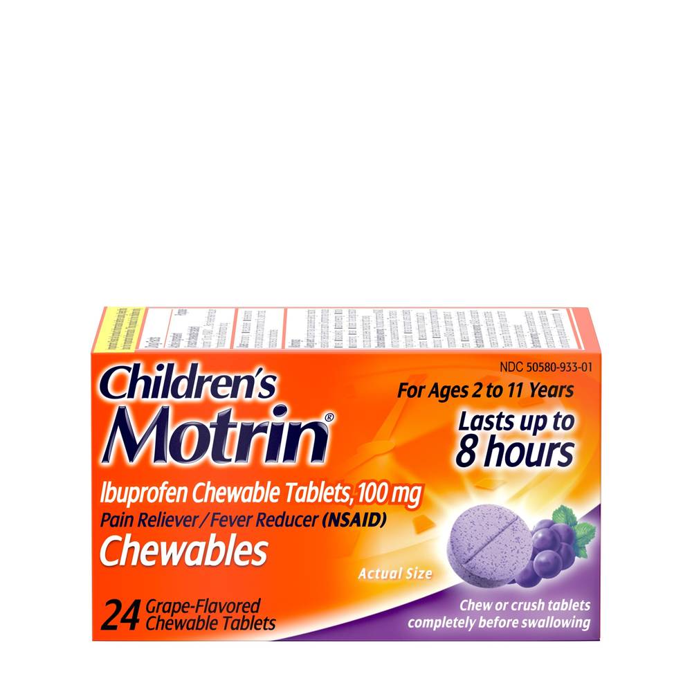 Children'S Motrin, Ibuprofen Chewable Tablets, Grape, 24 Ct