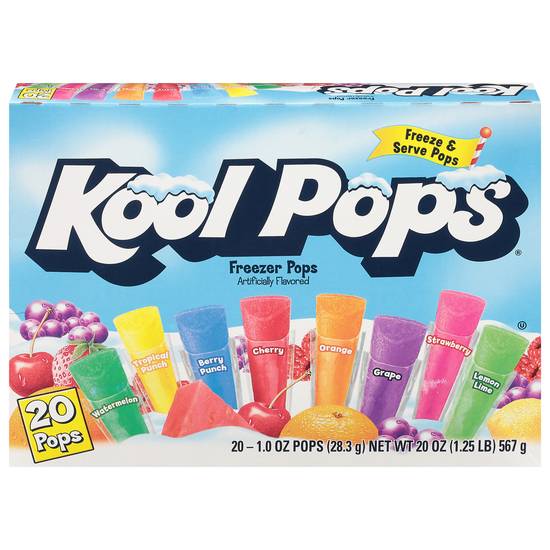 Kool Pops Freezer Pops (watermelon-tropical punch-berry punch-cherry-orange-grape-strawberry-lemon lime.) (20 ct)