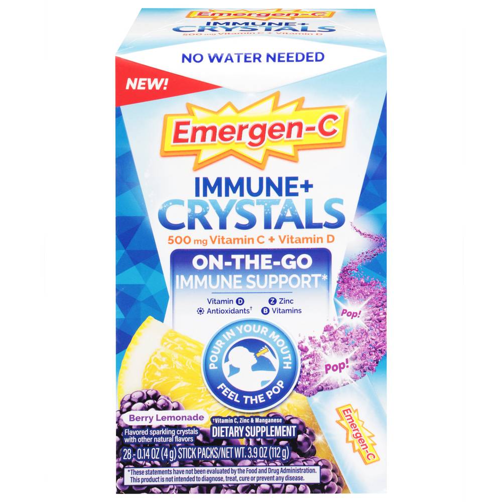 Emergen-C Immune Support Supplement Crystal Sticks, Berry Lemonade (0.14 oz, 28 ct)