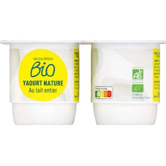 Monoprix Bio Yaourt Nature Au Lait Entier Bio Les 4 Pots De 125 G