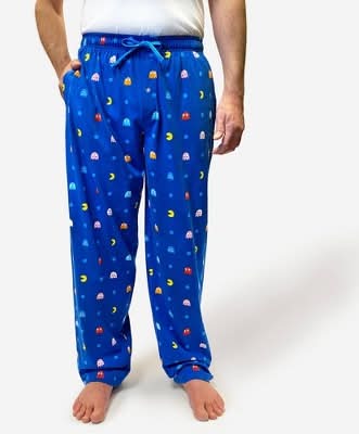 Men's Pac-Man Knit Pajama Pants - Light Blue M: Relaxed Fit, Elastic Waist, Drawstring, 31" Inseam, 2 Pockets