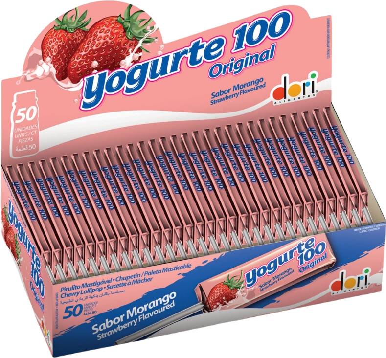 Dori pirulito mastigável sabor morango yogurte100 (560g)