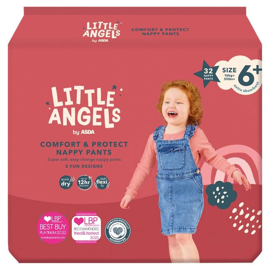 ASDA Size 6+, Little Angels Comfort & Protect Nappy Pants (32 pack)