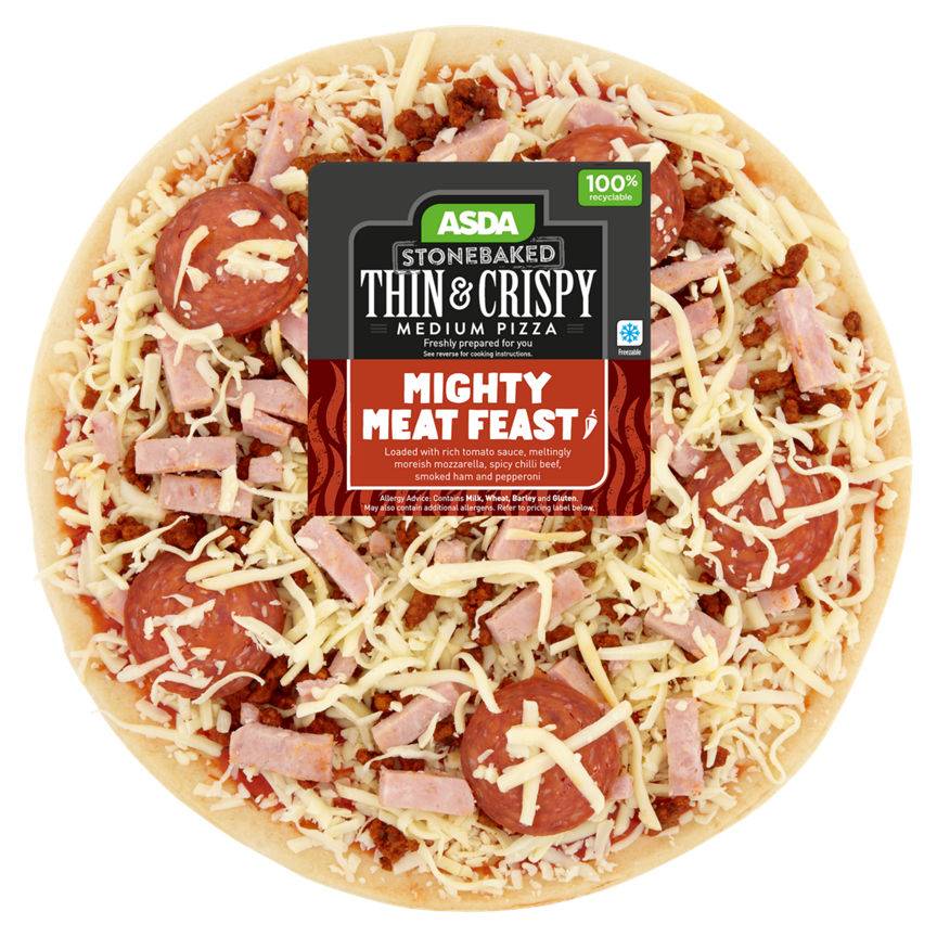 Asda Mighty Meat Feast Medium Thin Stonebaked Pizza