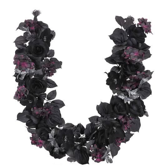 6Ft. Black Rose, Skull Flower & Moth Garland By Ashland