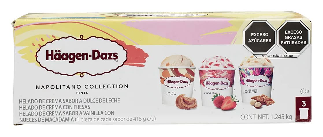 Häagen-Dazs · Helado de crema napolitano collection pints, dulce de leche-fresa-vainilla con nueces de macadamia (3 x 415 g)